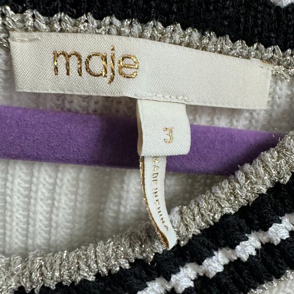 Maje Meteo Ribbed V Neck Sweater Tennis Preppy Cotton Off White Sz 3 Large - Picture 9 of 13